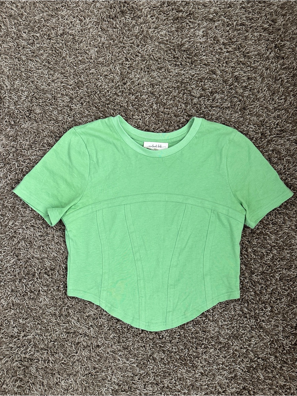 One Loved Babe Green Corset-Stitch Cropped Tee Size L